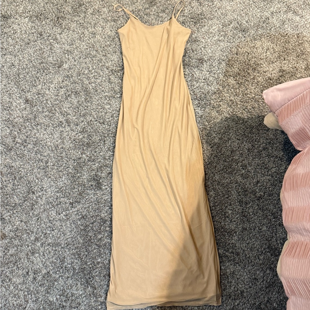 Elegant Beige Spaghetti Strap Dress